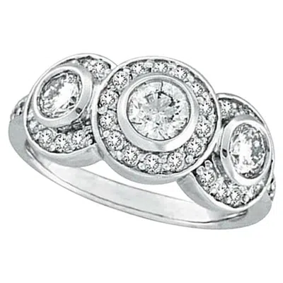 Pre-owned Morris & David 1.25 Carat 3 Stone Natural Diamond Bezel Ring G Si 14k White Gold