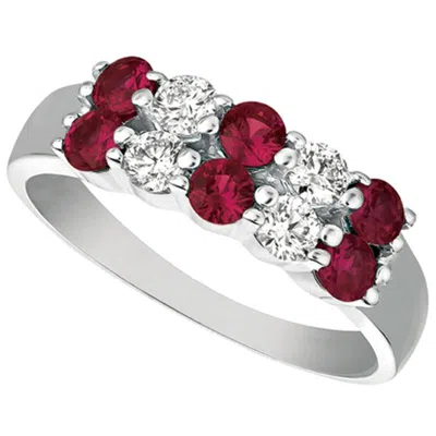 Pre-owned Morris & David 1.25 Carat Natural Ruby And Diamond 2 Rows Ring G Si 14 Karat White Gold