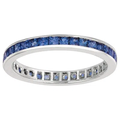 Pre-owned Morris & David 1.35 Carat Princess Cut Natural Sapphire Ring Band 14 Karat White Gold