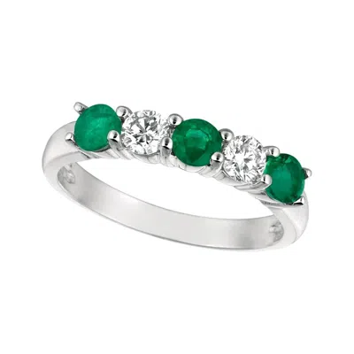 Pre-owned Morris & David 1.40 Carat Natural Diamond And Emerald Ring Band 14 Karat White Gold