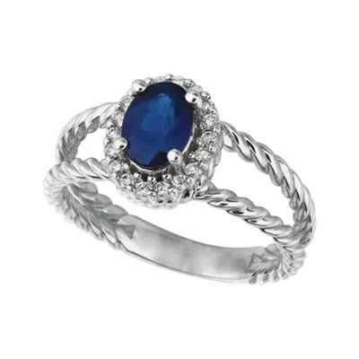 Pre-owned Morris & David 1.40 Carat Natural Oval Sapphire And Diamond Ring 14 Karat White Gold