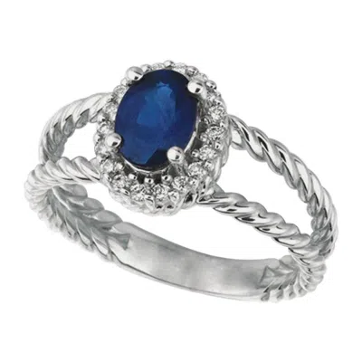 Pre-owned Morris & David 1.40 Carat Natural Oval Sapphire And Diamond Ring 14 Karat White Gold