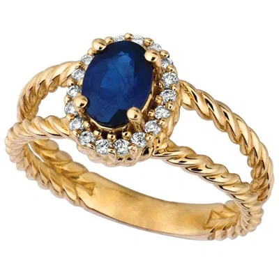 Pre-owned Morris & David 1.40 Carat Natural Sapphire And Diamond Oval Ring 14 Karat Yellow Gold