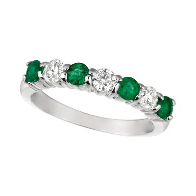 Pre-owned Morris & David 1.45 Carat Natural Diamond And Emerald 7-stone Ring Band 14 Karat White Gold