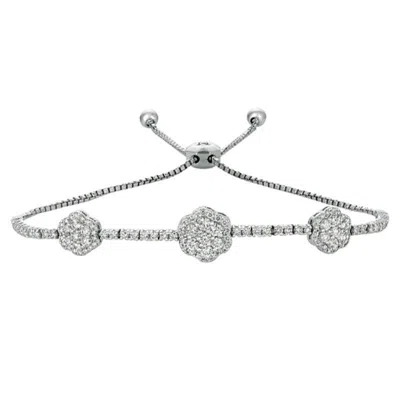 Pre-owned Morris & David 1.50 Carat Diamond 5 Flower Bolo Bracelet G Si 14k White Gold