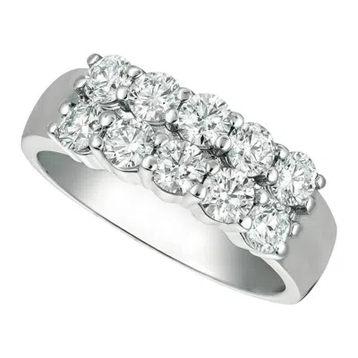 Pre-owned Morris & David 1.50 Carat Natural Diamond 2 Rows Ring G Si 14k White Gold