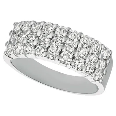 Pre-owned Morris & David 1.50 Carat Natural Diamond 3-row Ring Band G Si 14 Karat White Gold