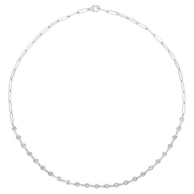 Pre-owned Morris & David 1.50 Carat Natural Diamond Bezel Paper Clip Necklace 14k White Gold