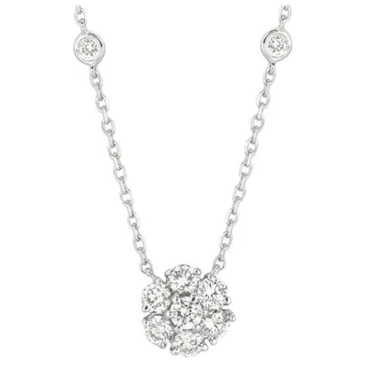 Pre-owned Morris & David 1.50 Carat Natural Diamond Flower And Bezel Pendant 14 Karat White Gold G Si
