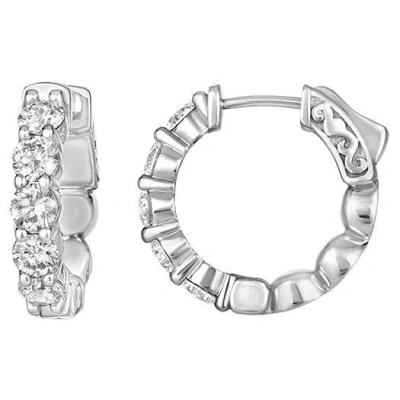 Pre-owned Morris & David 1.50 Carat Natural Diamond Huggie Earrings Hoops G Si 14k White Gold