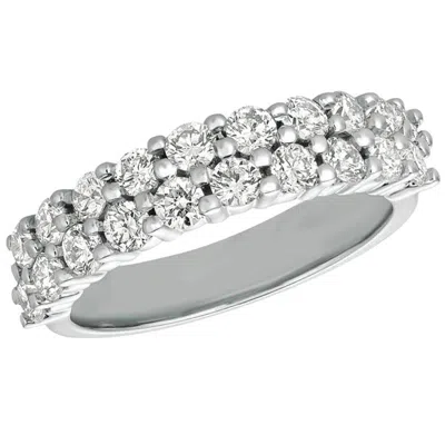 Pre-owned Morris & David 1.50 Carat Natural Diamond Two Rows Ring Band G Si 14 Karat White Gold