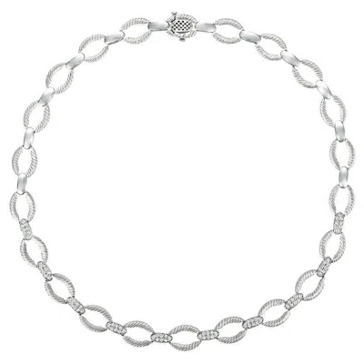 Pre-owned Morris & David 1.52 Carat Natural Diamond Oval Link Necklace 14 Karat White Gold