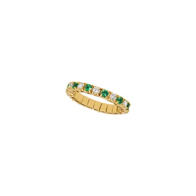 Pre-owned Morris & David 1.55 Carat Natural Diamond & Emerald Stretch Eternity Band Ring 14k Yellow Gold