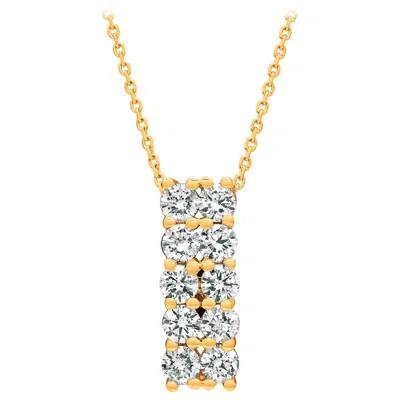 Pre-owned Morris & David 1.55 Carat Natural Diamond Two Rows Necklace 14 Karat Yellow Gold G-h Si