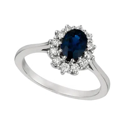 Pre-owned Morris & David 1.55 Carat Natural Oval Sapphire And Diamond Ring 14 Karat White Gold