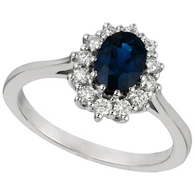 Pre-owned Morris & David 1.55 Carat Natural Oval Sapphire And Diamond Ring 14 Karat White Gold