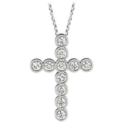 Pre-owned Morris & David 1.60 Carat Natural Diamond Cross Pendant Necklace 14 Karat White Gold G Si Chain