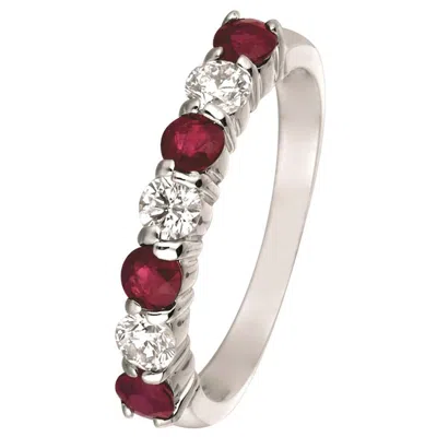 Pre-owned Morris & David 1.65 Carat Natural Diamond And Ruby 7-stone Ring Band 14 Karat White Gold