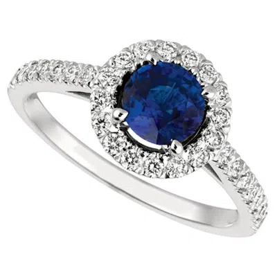Pre-owned Morris & David 1.65 Carat Natural Diamond And Sapphire Engagement Ring 14 Karat White Gold