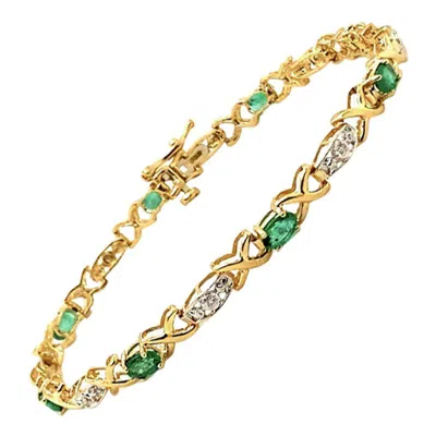 Pre-owned Morris & David 1.67 Carat Natural Diamond And Emerald Bracelet G-h Si 14 Karat Yellow Gold