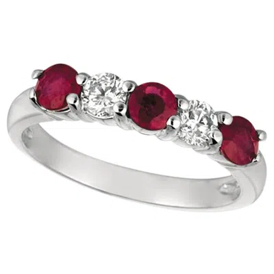 Pre-owned Morris & David 1.70 Carat Natural Diamond And Ruby Ring Band 14 Karat White Gold