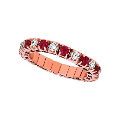 Pre-owned Morris & David 1.71 Carat Natural Diamond & Ruby Stretchable Eternity Band Ring 14k Rose Gold In Red
