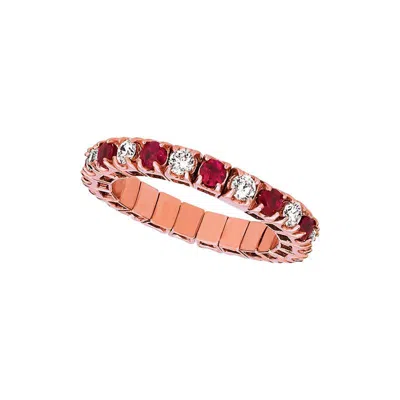 Pre-owned Morris & David 1.71 Carat Natural Diamond & Ruby Stretchable Eternity Band Ring 14k Rose Gold In Red
