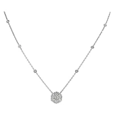 Pre-owned Morris & David 1.75 Carat Natural Diamond Flower & Bezel Pendant 14 Karat White Gold G Si Chain