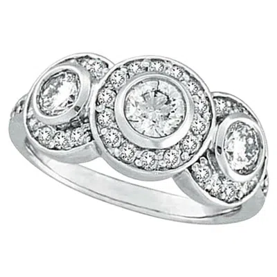Pre-owned Morris & David 1.76 Carat 3 Stone Natural Diamond Bezel Ring G Si 14k White Gold