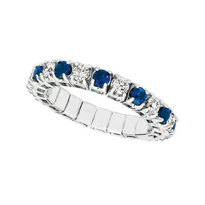 Pre-owned Morris & David 1.76 Carat Natural Diamond & Sapphire Stretch Eternity Band Ring 14k White Gold