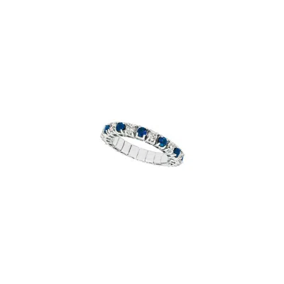 Pre-owned Morris & David 1.76 Carat Natural Diamond & Sapphire Stretch Eternity Band Ring 14k White Gold