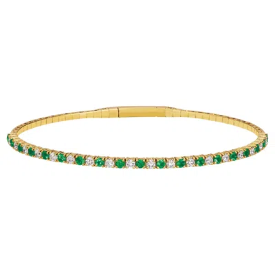Pre-owned Morris & David 1.78 Carat Natural Diamond & Emerald Flexible Bangle G-h Si 14k Yellow Gold 7''