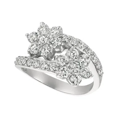 Pre-owned Morris & David 1.85 Carat Natural Diamond Double Flower Ring G Si 14 Karat White Gold