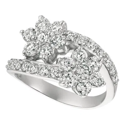 Pre-owned Morris & David 1.85 Carat Natural Diamond Double Flower Ring G Si 14 Karat White Gold