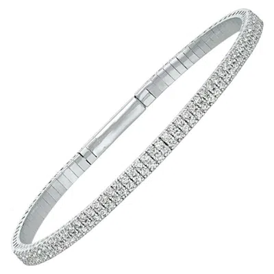 Pre-owned Morris & David 2.00 Carat Natural Diamond 2 Rows Flexible Bracelet G Si 14k White Gold