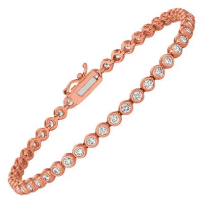 Pre-owned Morris & David 2.00 Carat Natural Diamond Bezel Bracelet G Si 14 Karat Rose Gold In Red