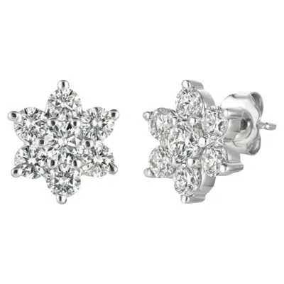 Pre-owned Morris & David 2.00 Carat Natural Diamond Cluster Flower Star Earrings G Si 14k White Gold