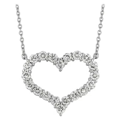 Pre-owned Morris & David 2.00 Carat Natural Diamond Heart Necklace 14 Karat White Gold G Si Chain