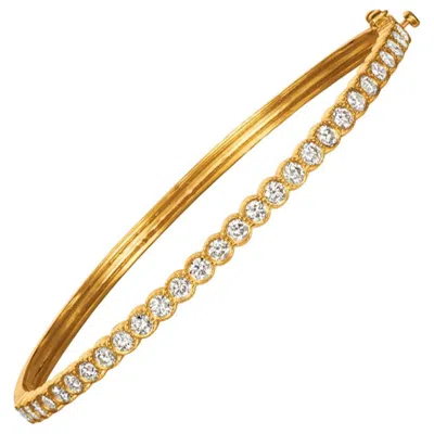 Pre-owned Morris & David 2.00 Carat Natural Diamond Miligrain Bezel Bangle Bracelet G Si 14k Yellow Gold