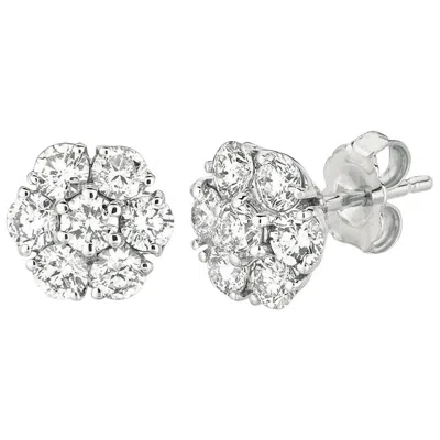 Pre-owned Morris & David 2.05 Carat Natural Diamond Flower Cluster Earrings G-h Si 14 Karat White Gold