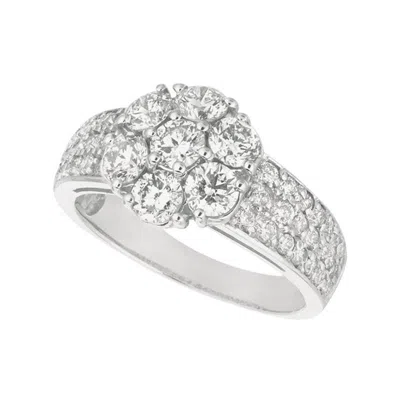 Pre-owned Morris & David 2.05 Carat Natural Diamond Flower Cluster Ring G-h Si 14 Karat White Gold