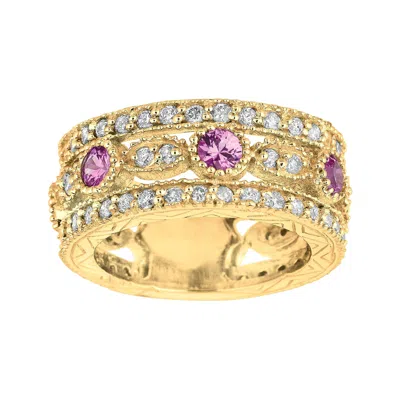 Pre-owned Morris & David 2.14 Carat Natural Pink Sapphire And Diamond Eternity Ring 14 Karat Yellow Gold