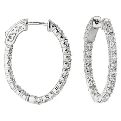 Pre-owned Morris & David 2.20 Carat Natural Diamond Oval Hoop Earrings G Si In 14 Karat White Gold