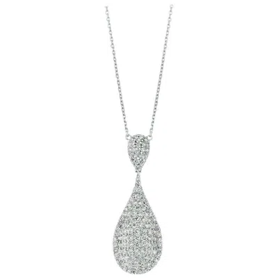 Pre-owned Morris & David 2.20 Carat Natural Diamond Tear Drop Shape Necklace 14 Karat White Gold