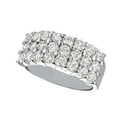 Pre-owned Morris & David 2.25 Carat Natural Diamond Three Rows Ring G Si 14k White Gold