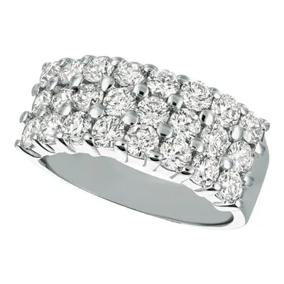 Pre-owned Morris & David 2.25 Carat Natural Diamond Three Rows Ring G Si 14k White Gold