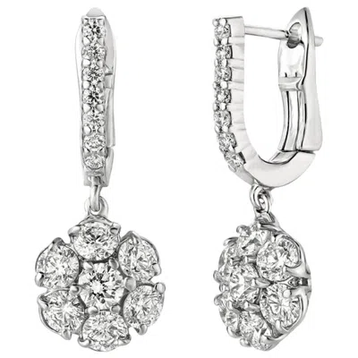 Pre-owned Morris & David 2.30 Carat Natural Diamond Flower Drop Earrings G Si 14 Karat White Gold