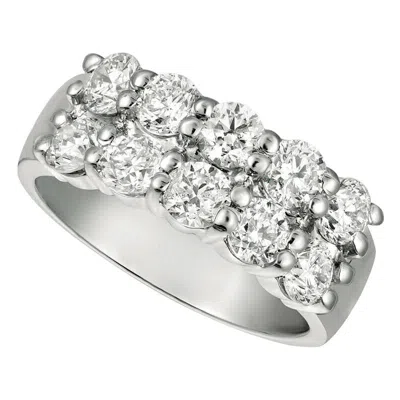 Pre-owned Morris & David 2.50 Carat Natural Diamond 2 Rows Ring G Si 14k White Gold