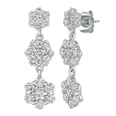 Pre-owned Morris & David 2.50 Carat Natural Diamond Flower Drop Earrings G Si 14 Karat White Gold