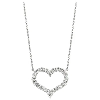 Pre-owned Morris & David 2.50 Carat Natural Diamond Heart Necklace 14 Karat White Gold Chain